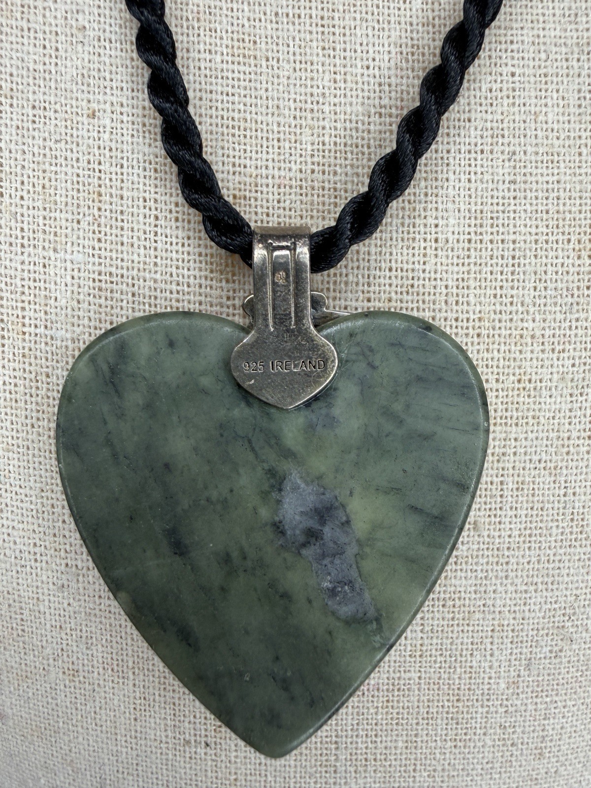 Irish Connemara Marble Heart w/ Sterling Silver (925) Necklace on Black Cord