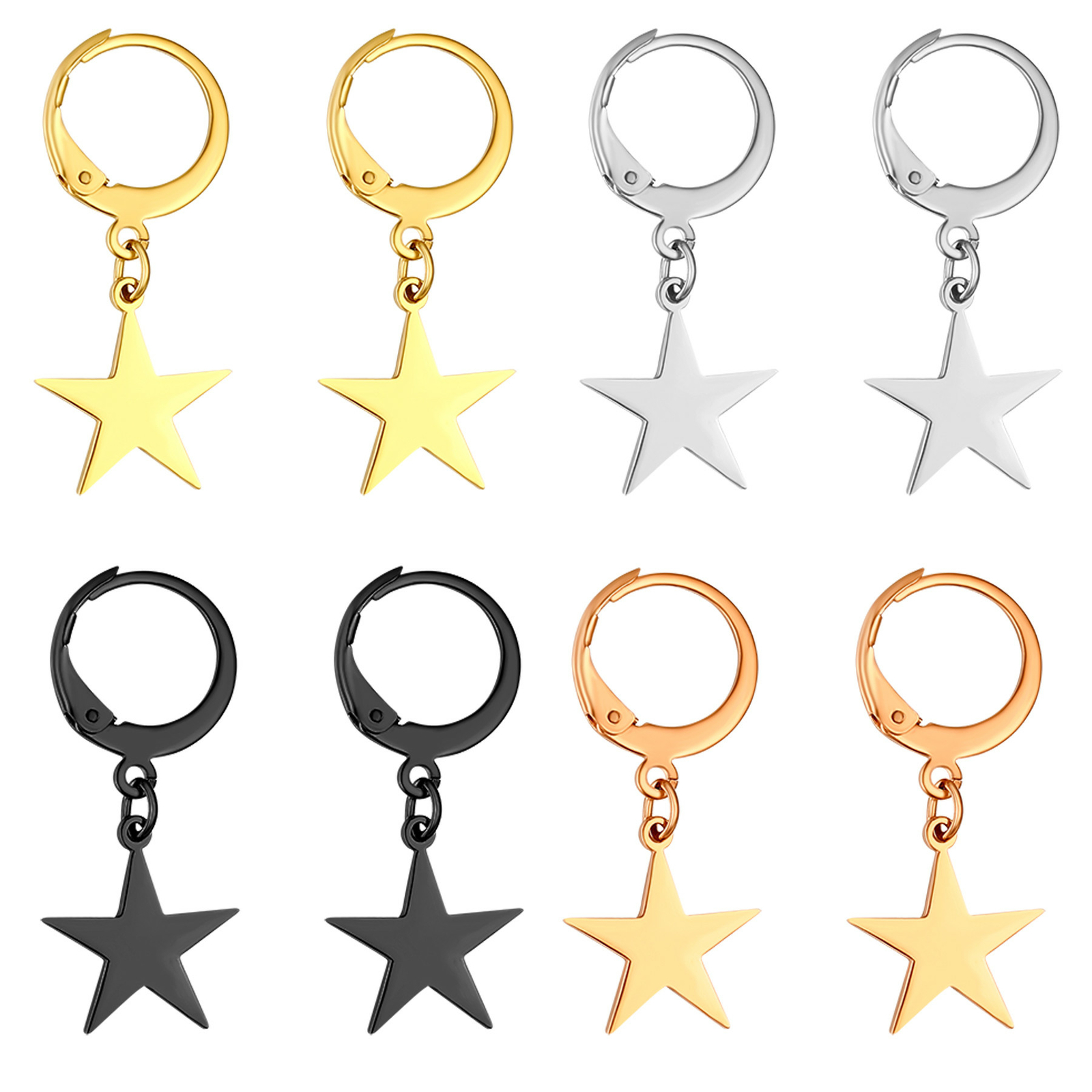 4/8 Pair Stainless Steel Moon Star Huggie Huggie Dangle Hoop Earrings Women Girl