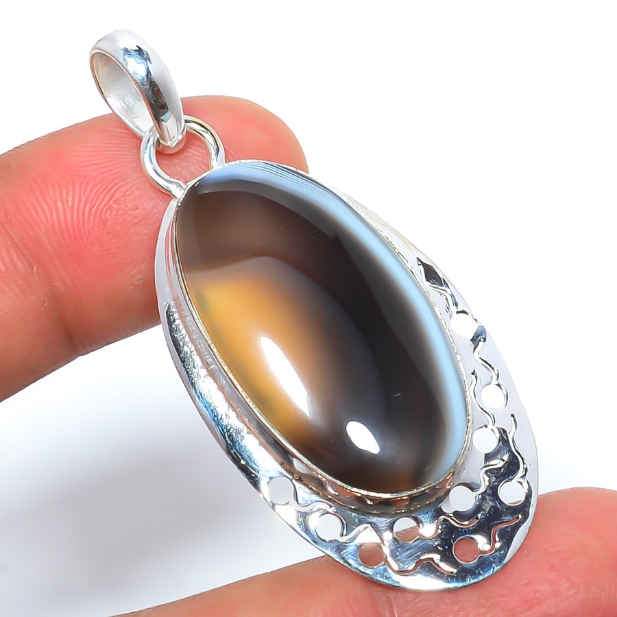 Botswana Agate Gemstone Silver Handmade Pendant 2.03″ S2644