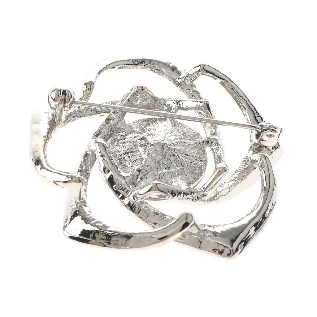 Silver Tone Alloy Metal Medium Size Crystal Rhinestone Rose Brooch P1582-SCL