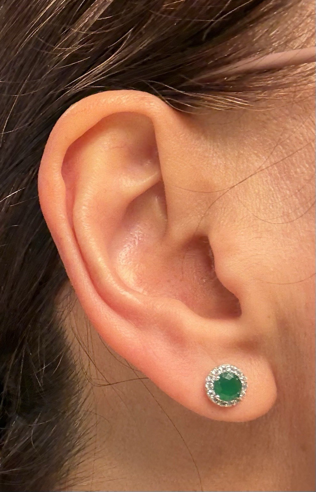Harper Grace 925 Sterling Silver Round Green Emerald Halo CZ Stud Earrings