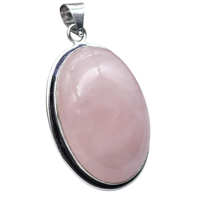 Rose Quartz Natural Gemstone Antique Silver Plated Pendant 2.5″ J 1058