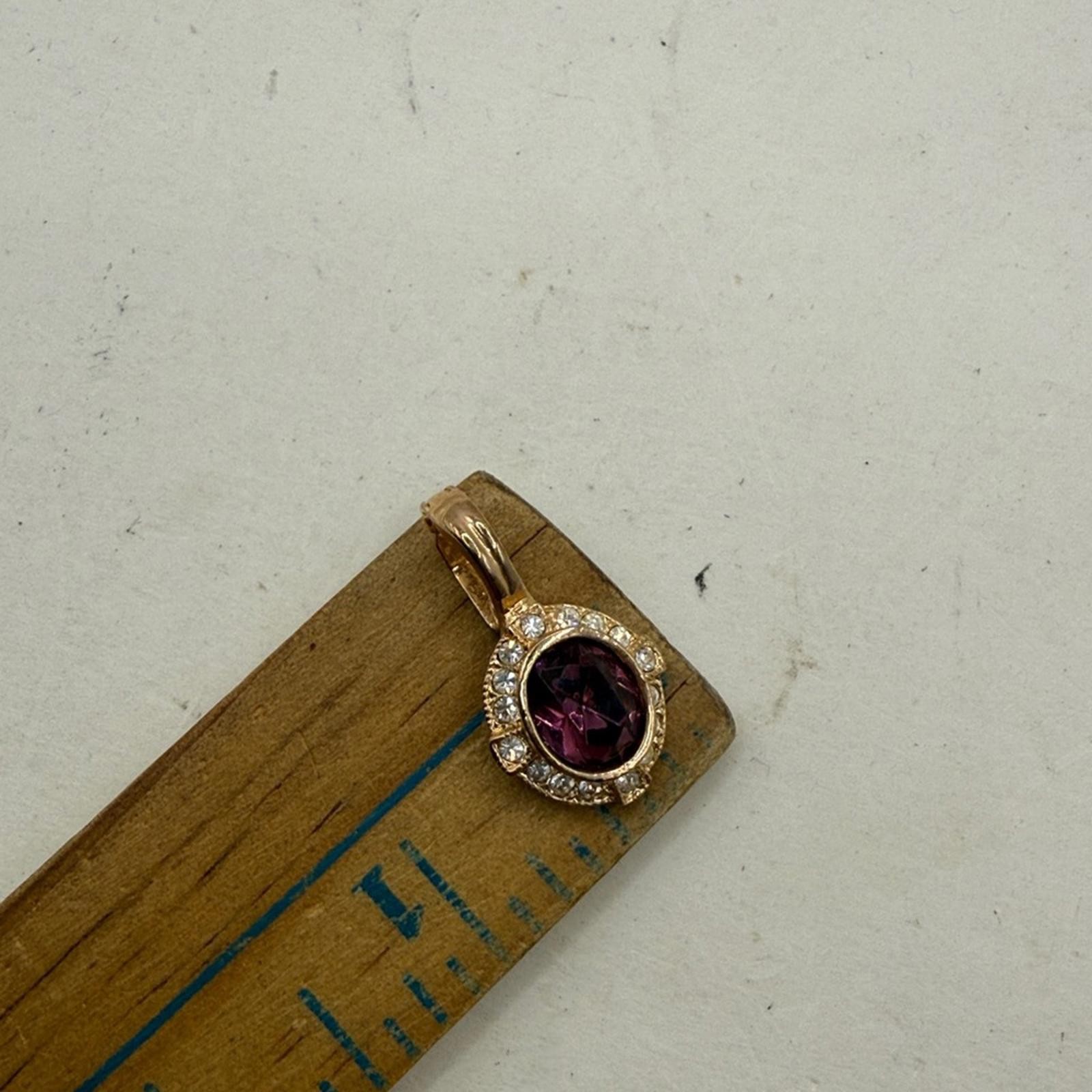 Vintage Roman Elegant Gold Tone Purple Amethyst Pendant Rhinestone Jewelry