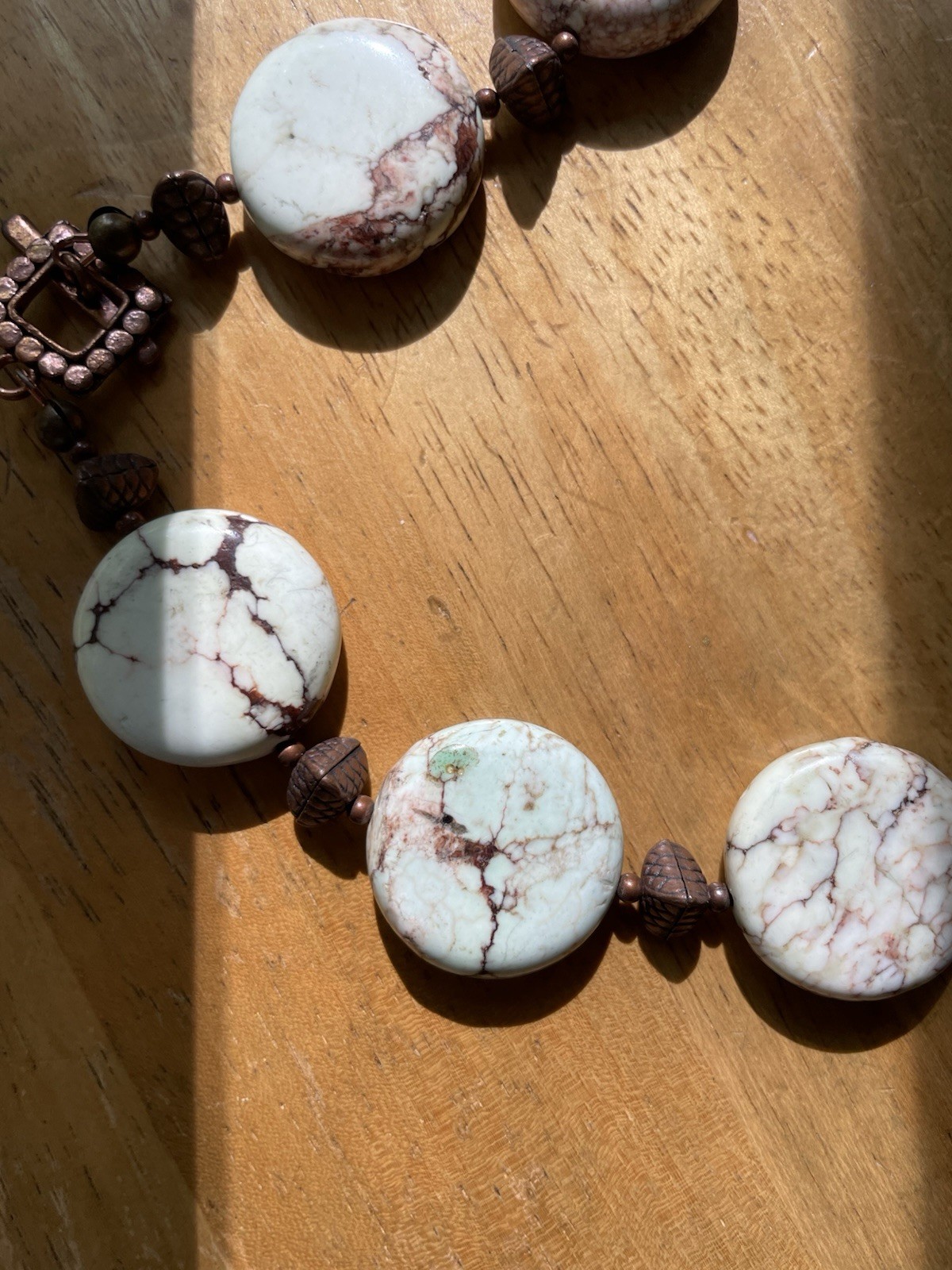 Beaded real stone necklace with metal beads artisan READ