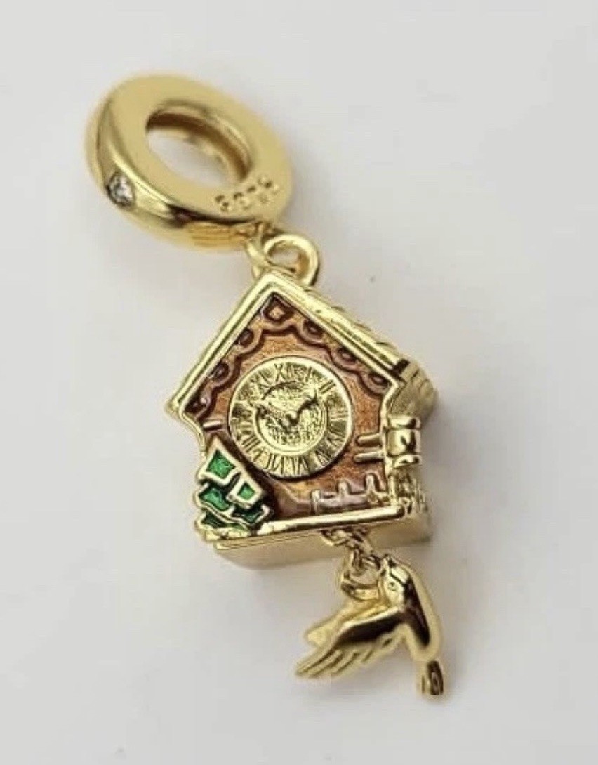 925 Sterling Silver Hinged Open/Close Cuckoo Clock Charm Pendant
