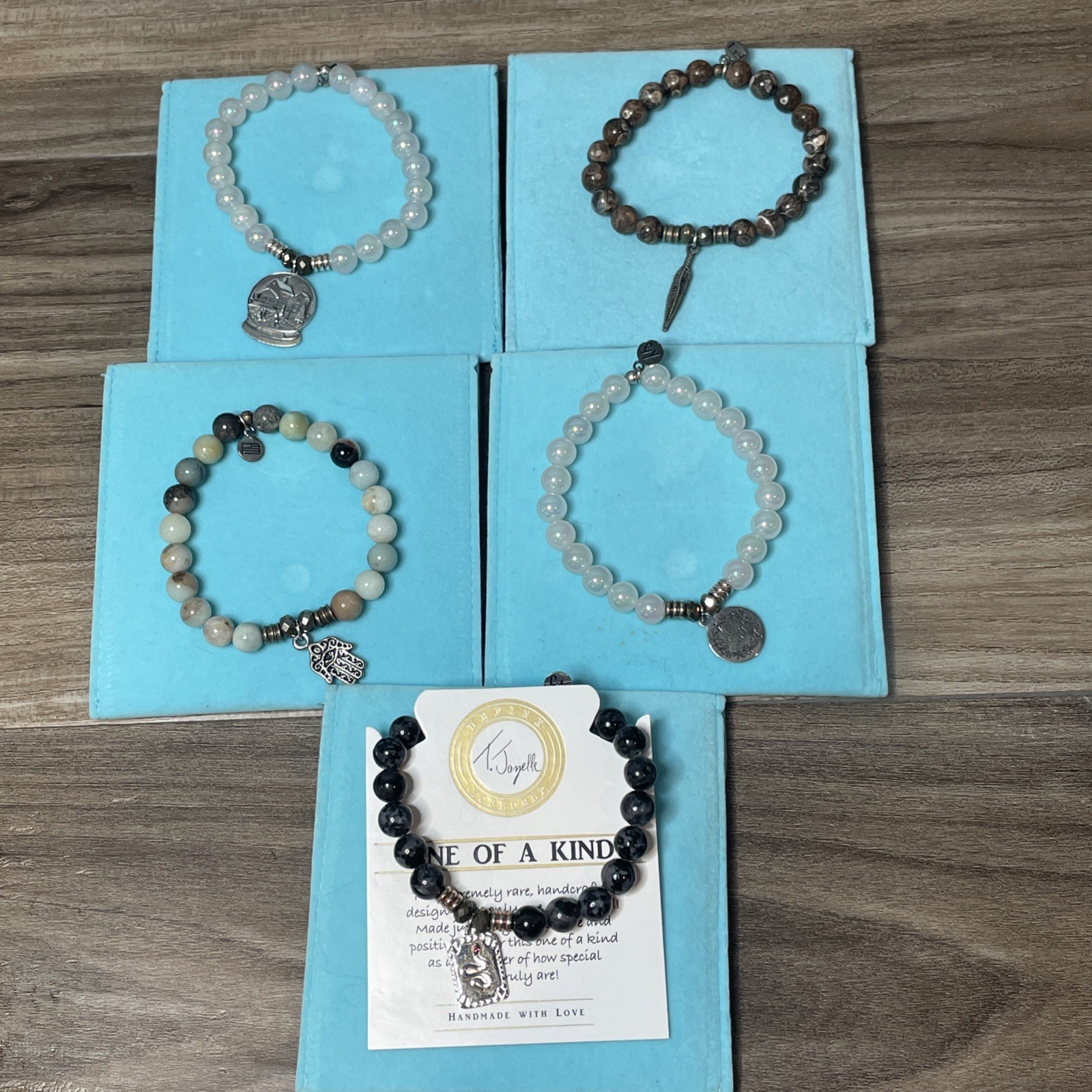 T. Jazelle Bracelets. Lot Of 5. Pre-owned. Snowglobe, One Of a Kind, Feather