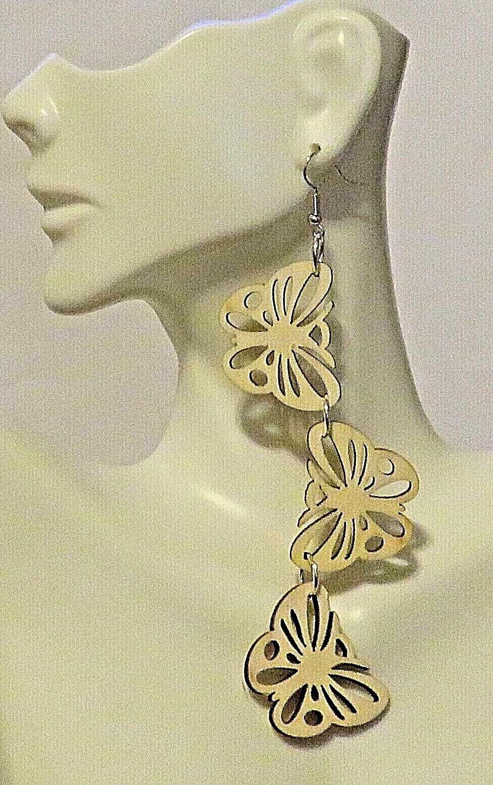 Natural Wood Butterfly Earrings Three Laser Cut 4″ Dangle