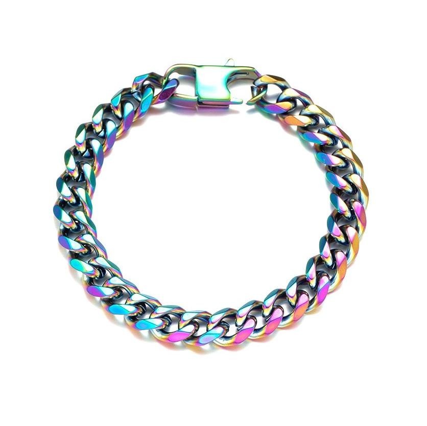1 pcs Colorful Hip Hop Rapper Stainless Steel Cuban Chain Necklace Or Bracelet