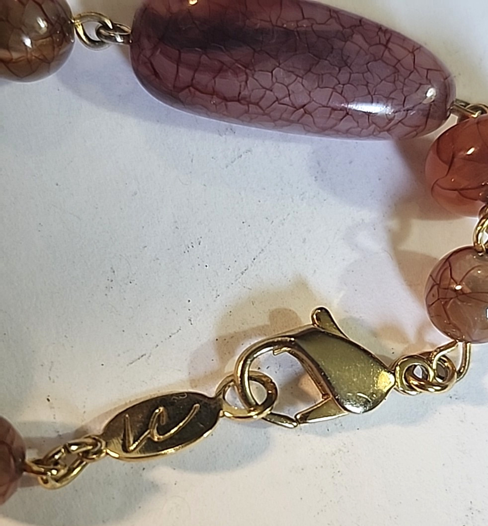 Liz Claiborne Necklace Beaded Neutral Colors Gold Tone 26″