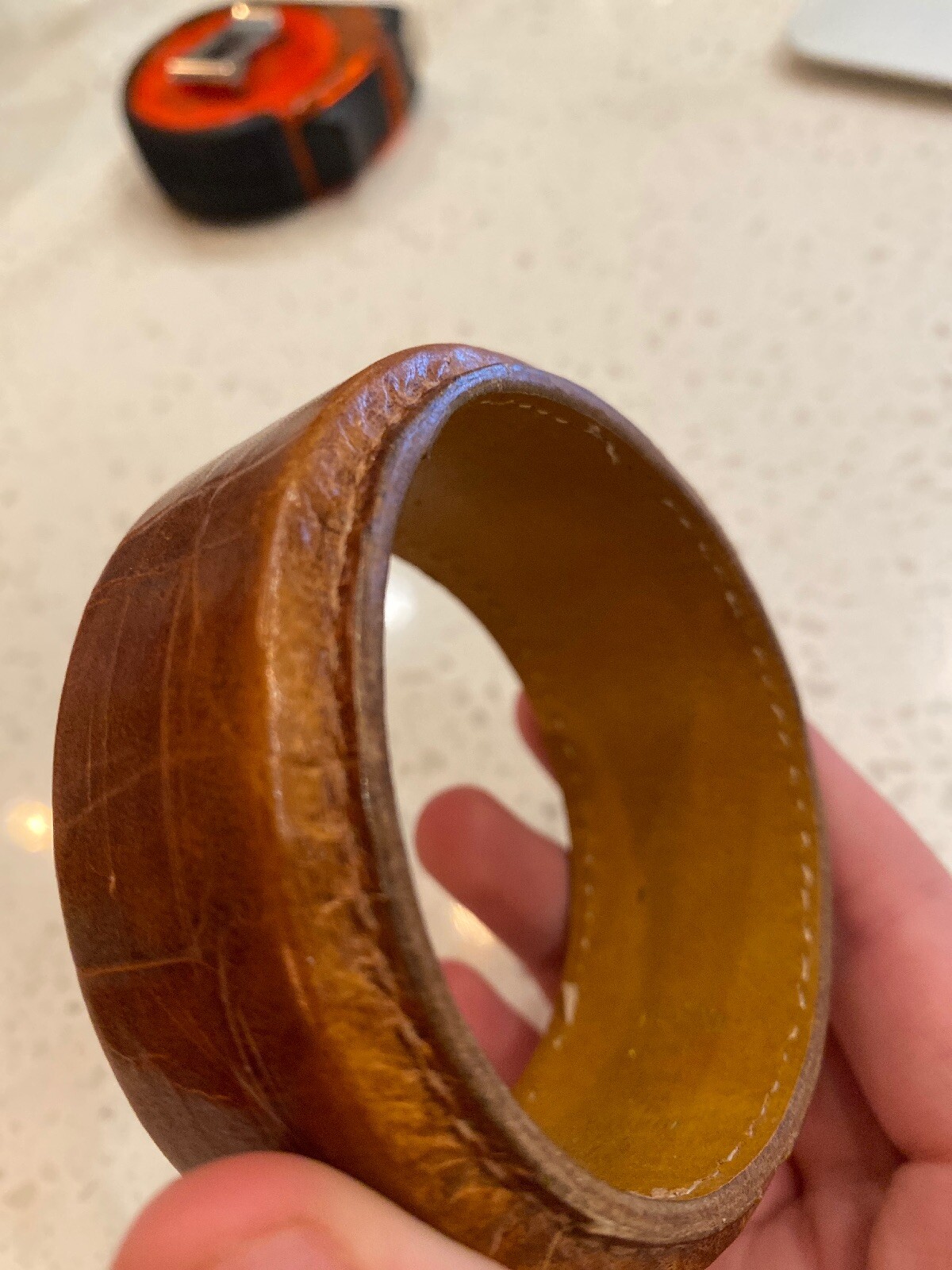 Authentic FURLA Brown Leather Bangle Bracelet 3.1 cm diameter