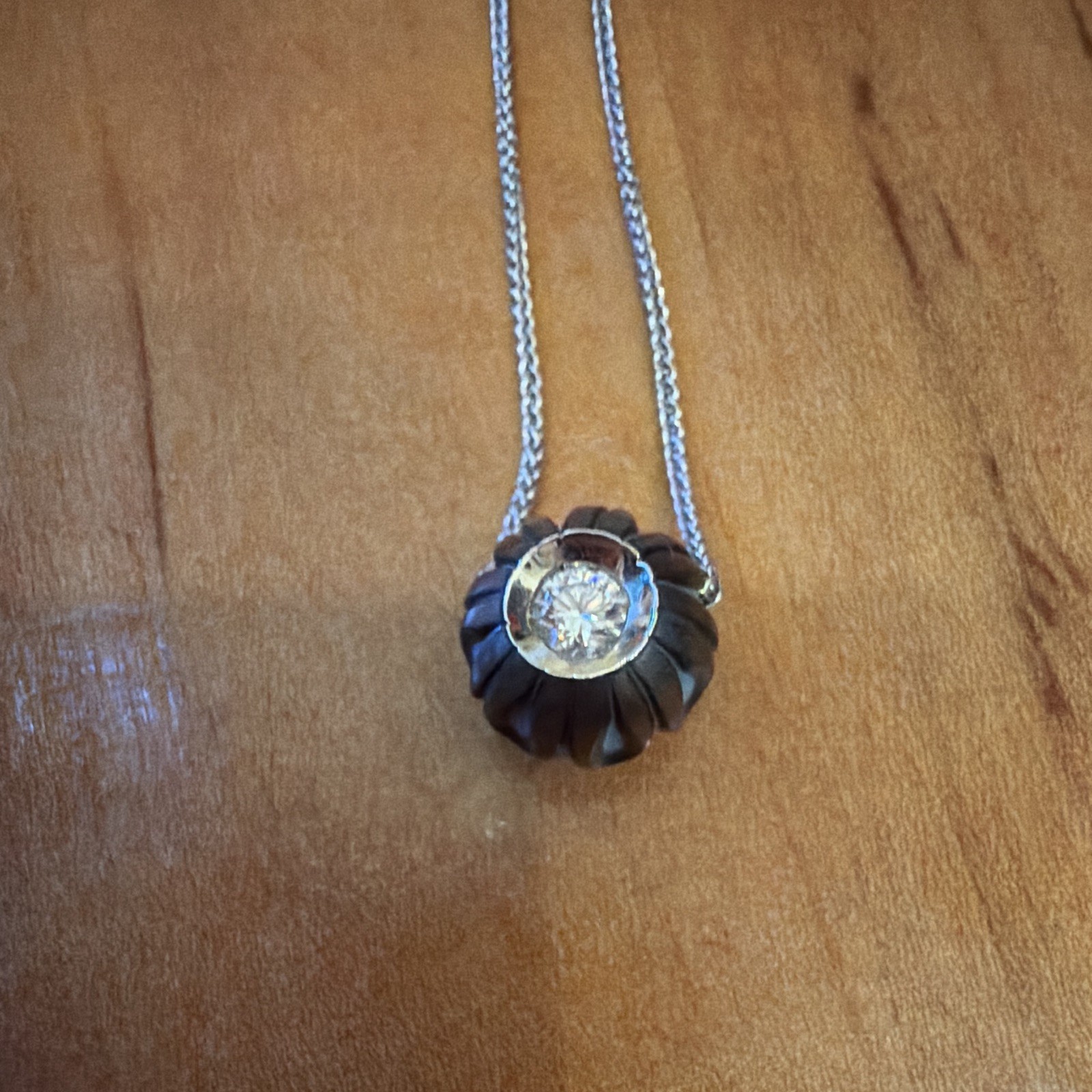 Diamond in a Pearl 14k white gold 18” necklace, Tahitian Pearl with Turquoise