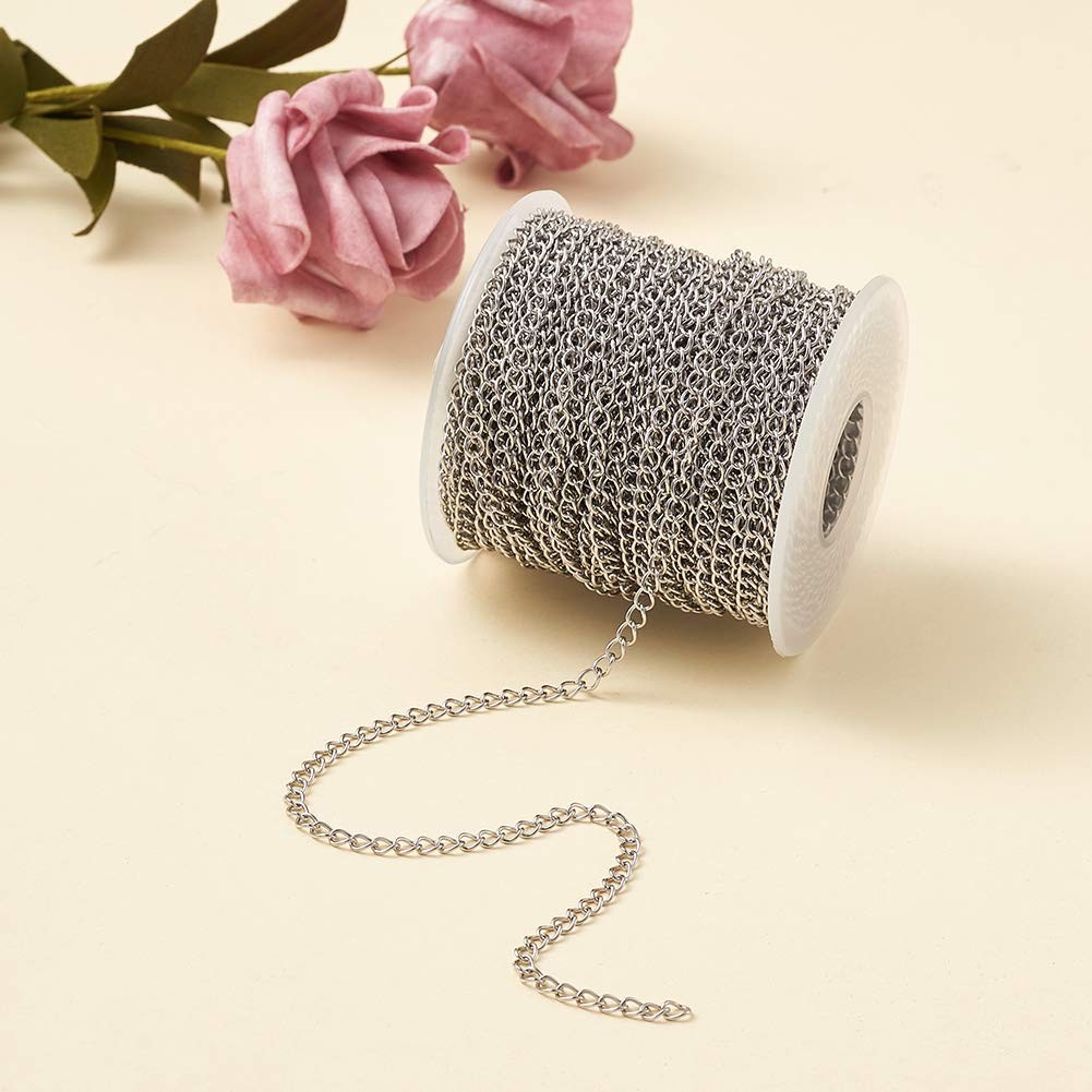 82ft 25M Soldered 304 Stainless Steel Curb Chain 4x3x0.6mm Jewelry Making