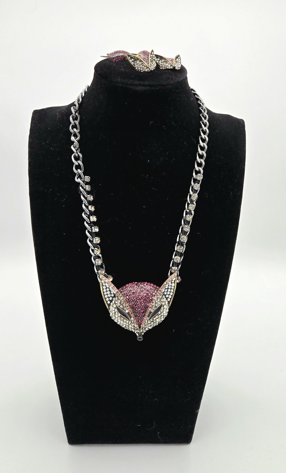 Betsy Johnson Fox Rhinestone Necklace & Earrings Petal To The Metal NWOT