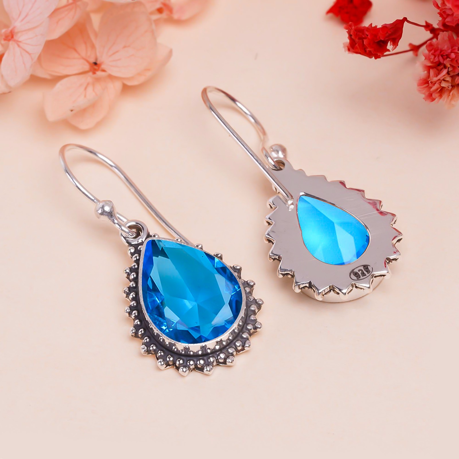 Blue Topaz 925 Sterling Silver Earring, Christmas Gift, Gift For Her E147419