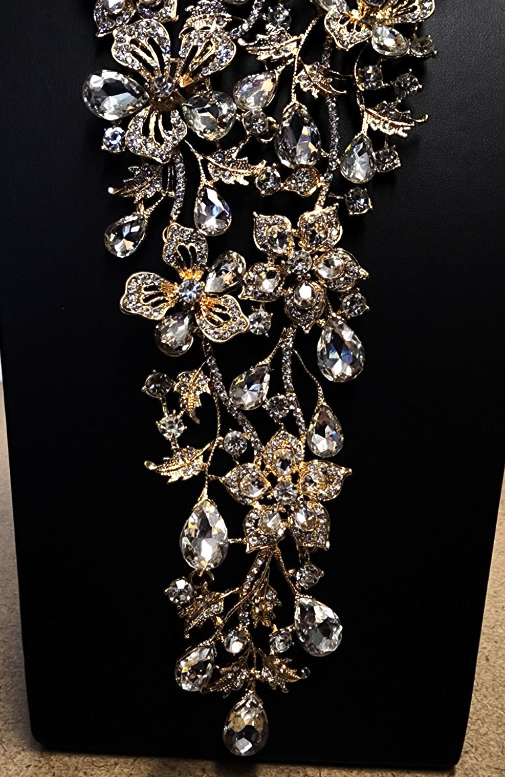 Natasha Gold Tone Crystal Bib Statement Necklace 16″+3″