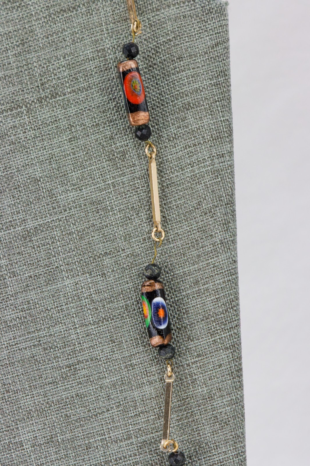 Venetian Glass Bead and Gold Tone Rod Link Necklace, 32gr