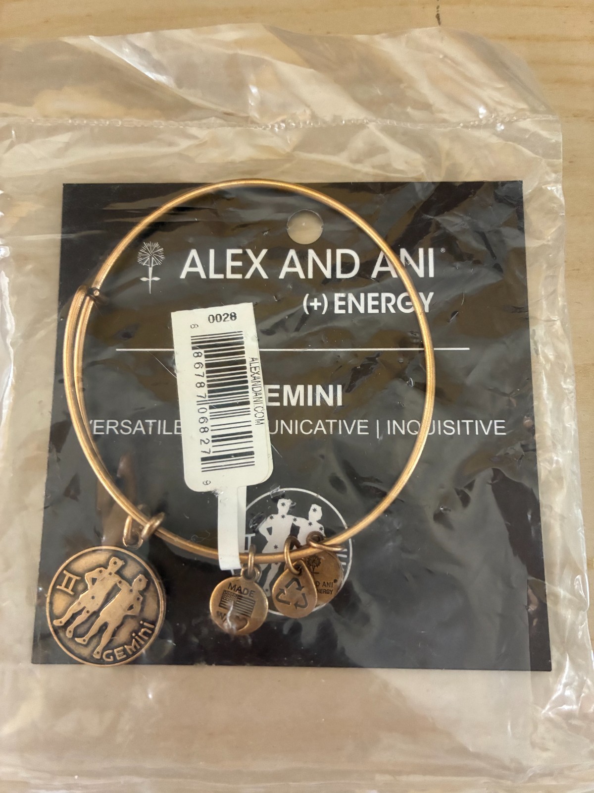 NWT Alex and Ani Gemini II Zodiac Symbol Rafaelian Gold Bangle Bracelet