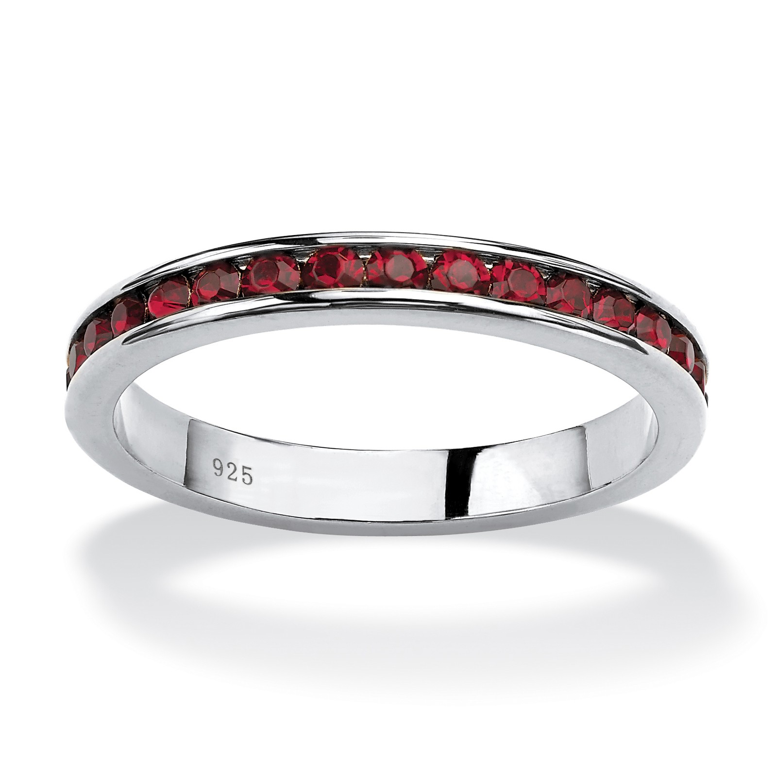 Simulated Birthstone Silver Eternity Band