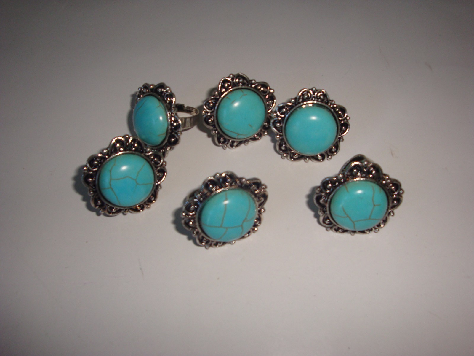 Wholesale Lot of 24 Turquoise Fashion Rings ~ Adjustable ~ Fit Sizes 6 to 10