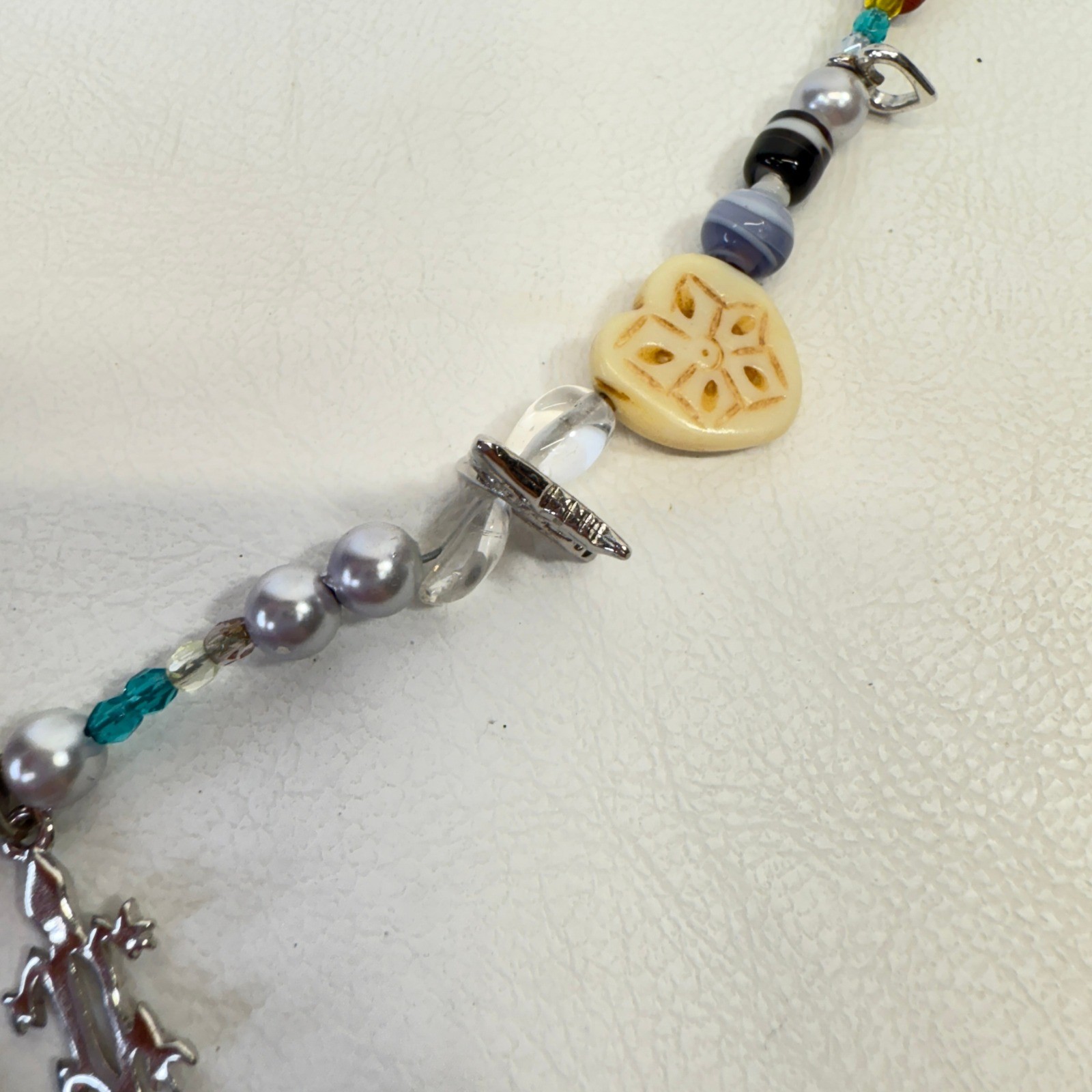 Beaded Necklace Bracelet Set Initial M Charm Lizard Boho Sterling Silver