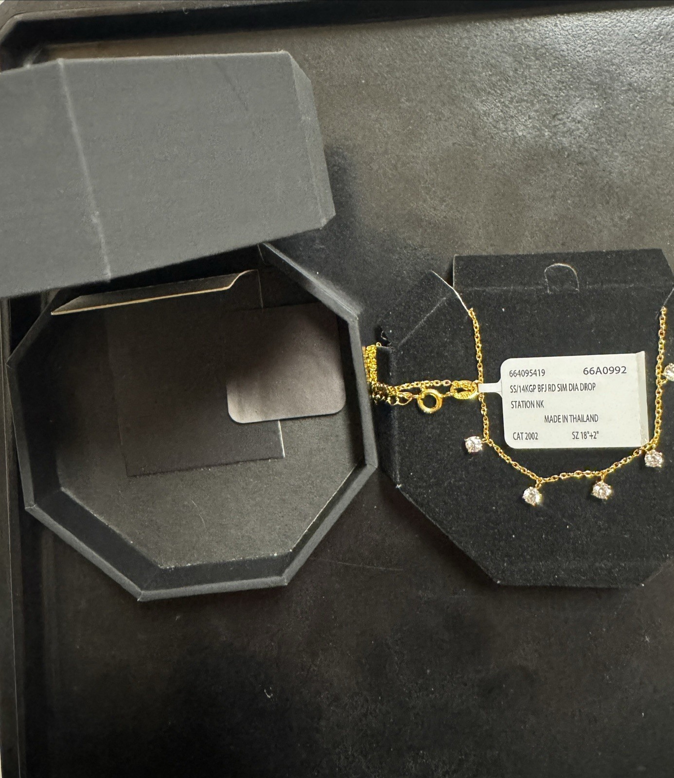 NEW 14K Gold And Silver W/ 5 LG Diamond Necklace