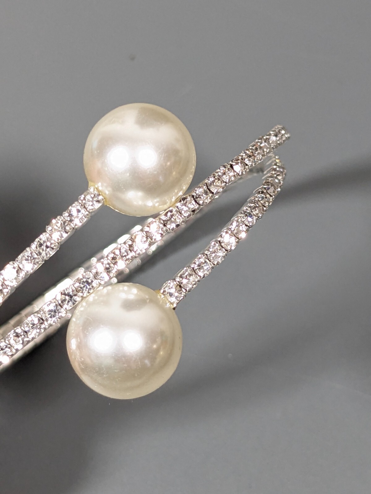Coastal Bridal Rhinestone Tennis Wrap Bracelet Faux Pearl 7 inch