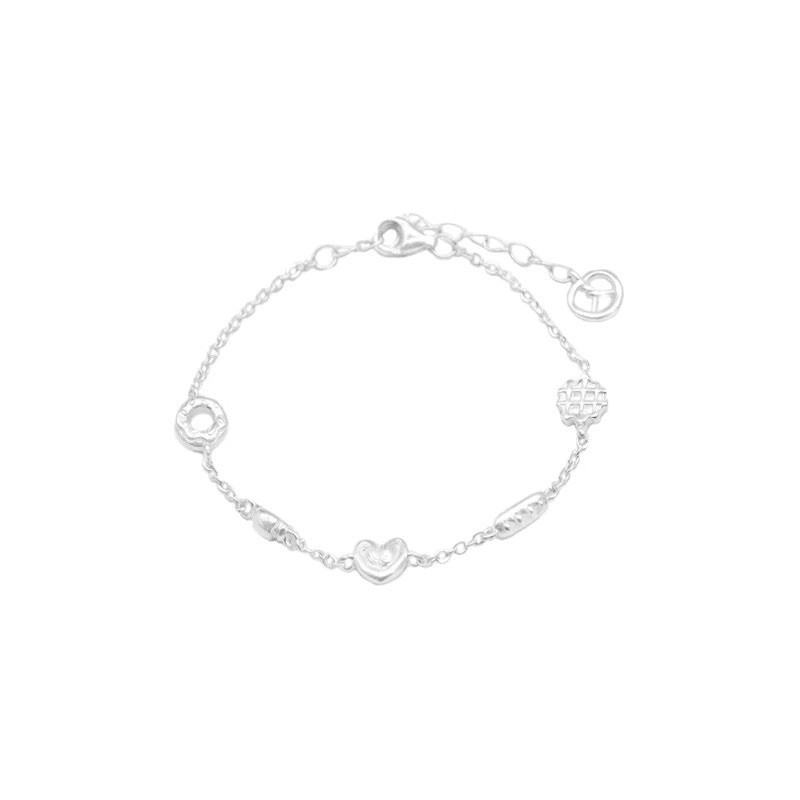 Cute Silver Plated Charm Bracelet Women Dainty Sweet Heart Bread Chain Jewelry
