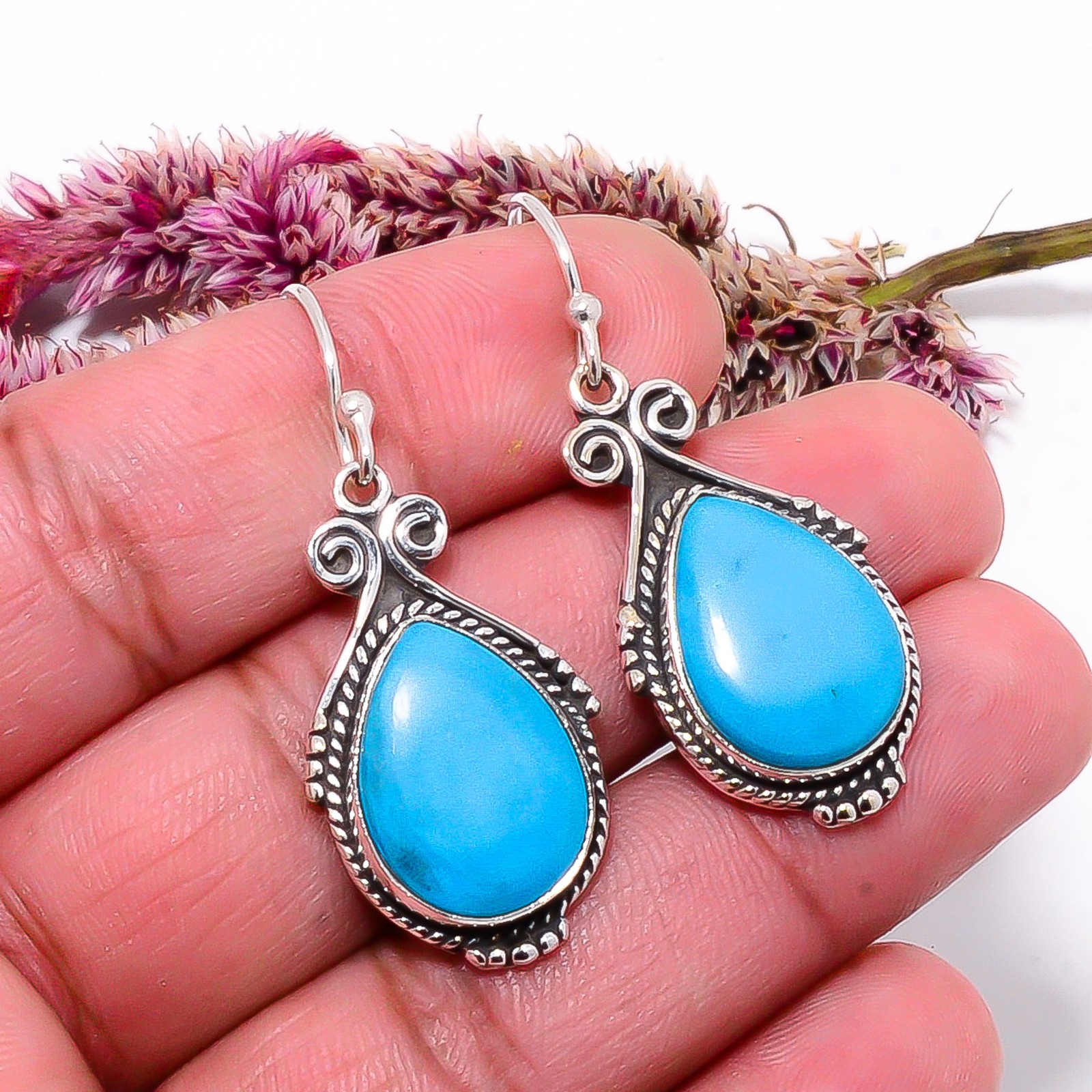 Magnesite Turquoise Gemstone 925 Sterling Silver Earring 1.76″ E981011653