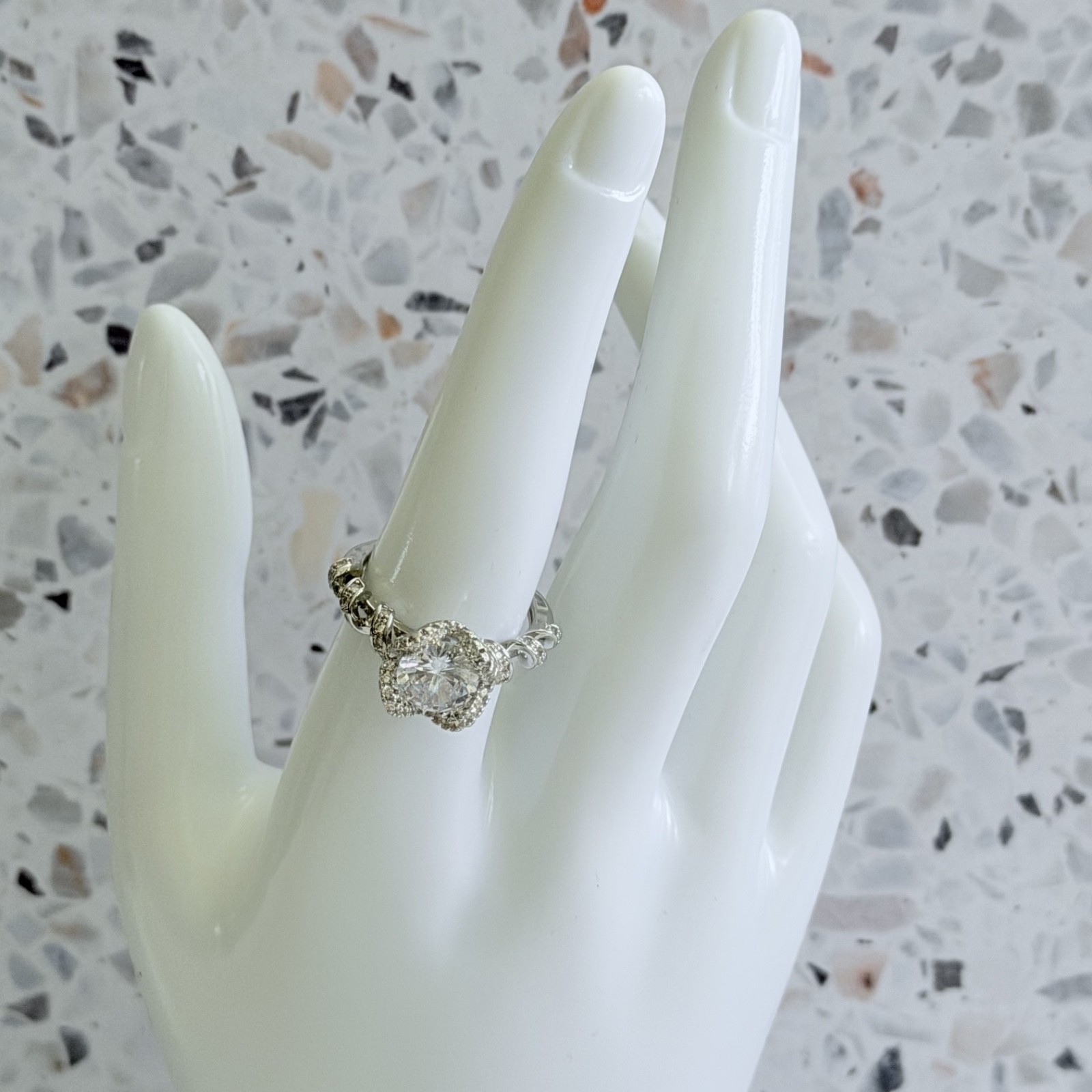 2.42 CT Round Cut 14k Gold & 925 Sterling Halo Chevron Twisted Women’s Ring