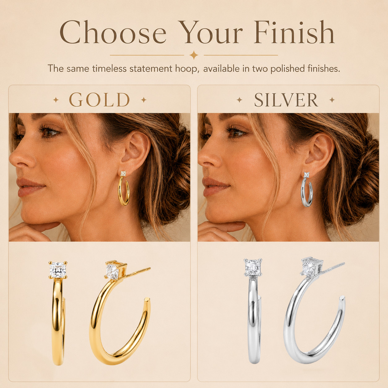 Uxvwez 18k Gold Silver Hoop Earrings for Women with Square CZ Stud