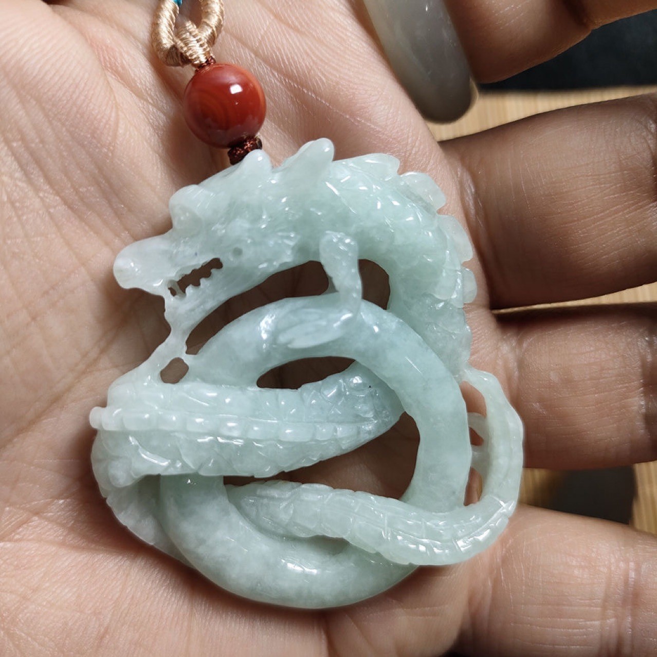 Myanmar Jadeite Dragon Pendant Necklace Carved Amulet Talismans Burmese Jade