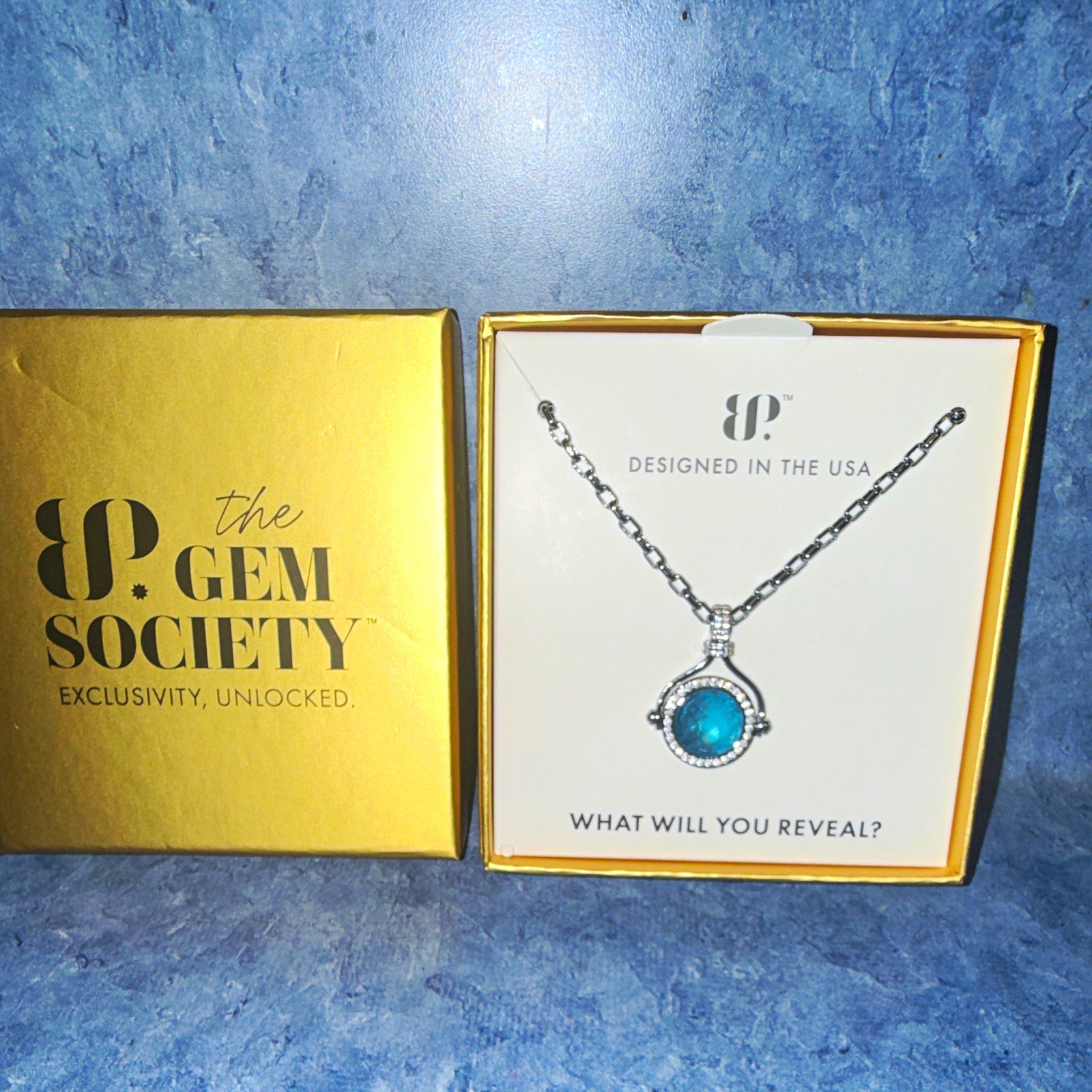 Ring Bomb Party Halo Orb Necklace NK63327 Hematite Plated Aqua Quartz 18-30″