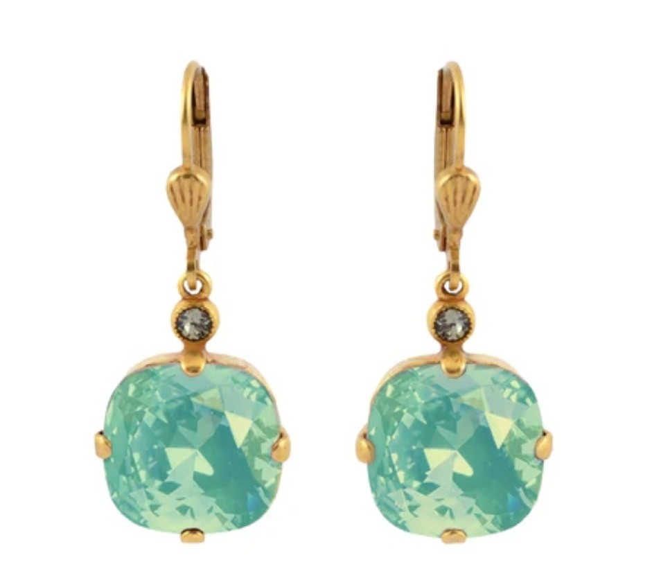 Bella and Jack Mint Green Cubic Zirconia Leverback Dangle Earrings Gold Tone