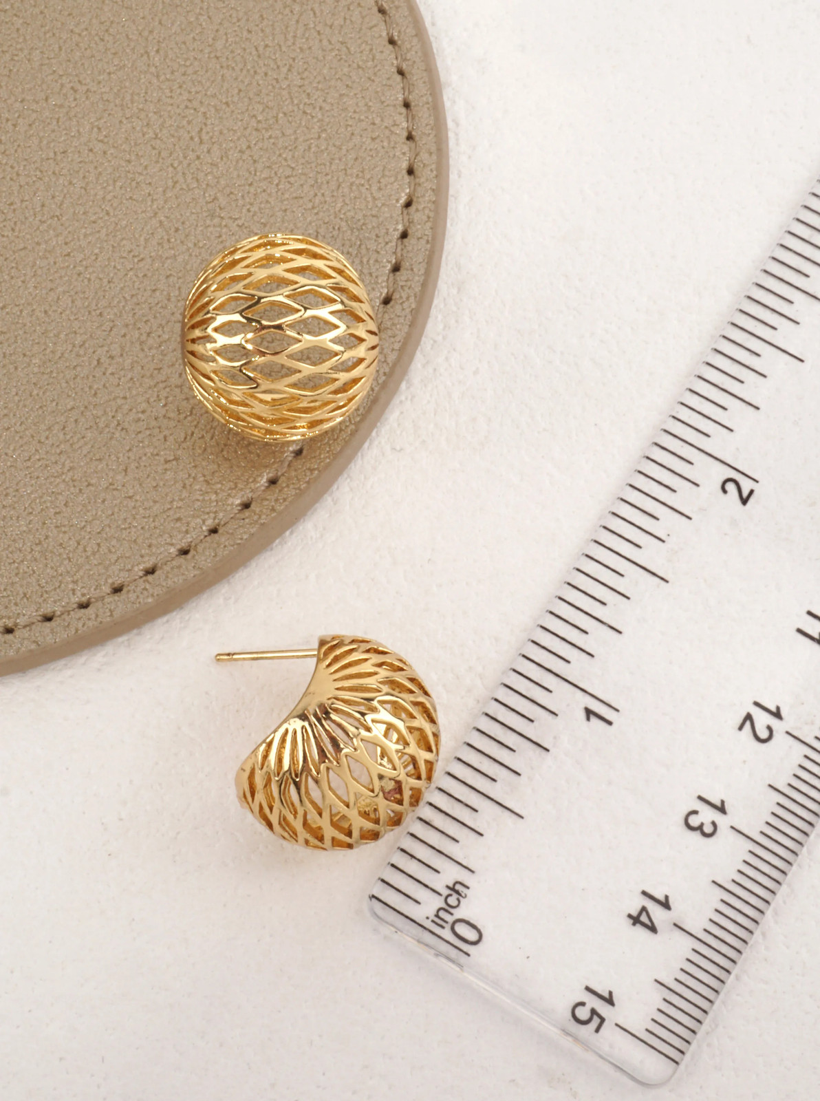 Openwork Dome Stud Earrings 0.7in, Polished Brass, Gold or Silver Tone