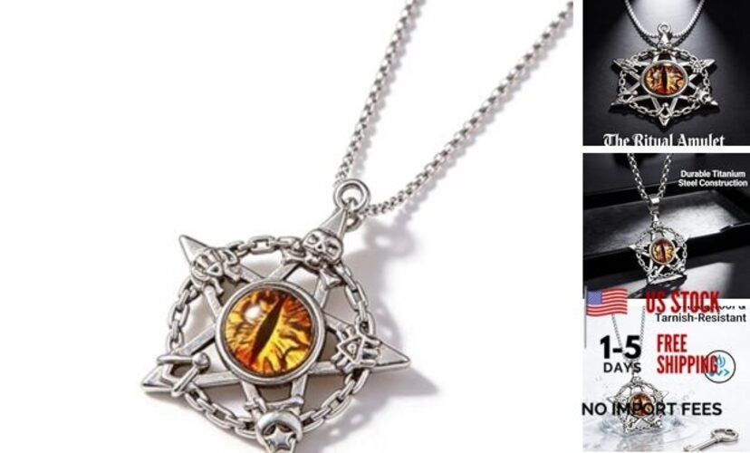 Star & Evil Eye Titanium Steel Necklace, 2.23ft Dragon Bone Chain with Yellow