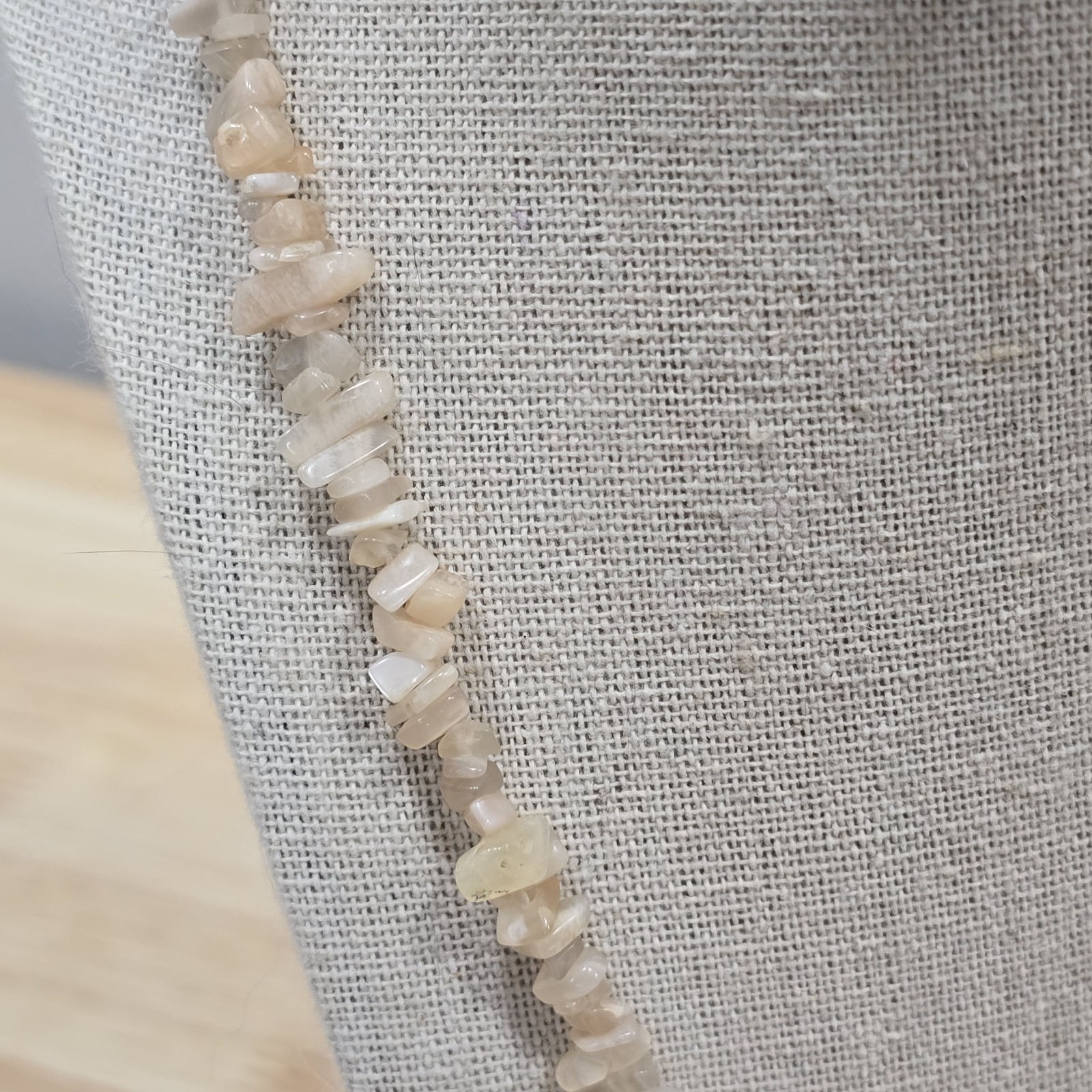 Light Peach Neutral Tones Natural Stone 35″ Beaded Necklace Coastal Beachcore
