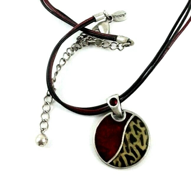 Chicos Necklace Multi Strand Cord Pendant Rhinestone Enamel Resin