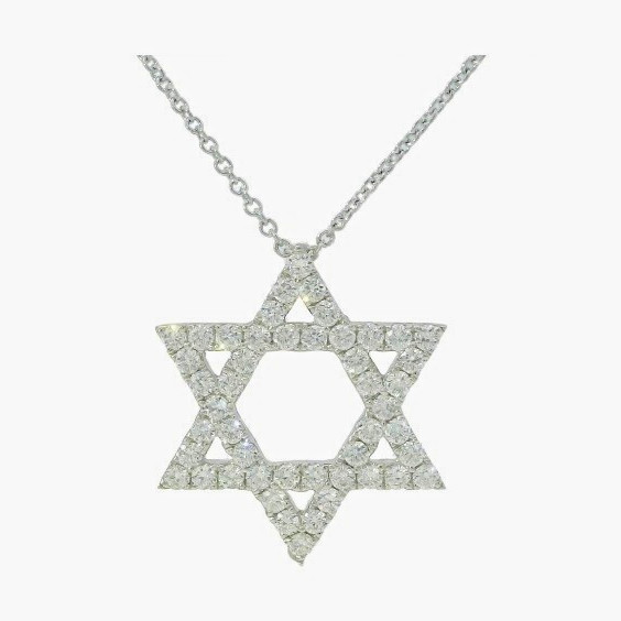 Magen David 18kt white gold F-G SI1 16in retractable chain