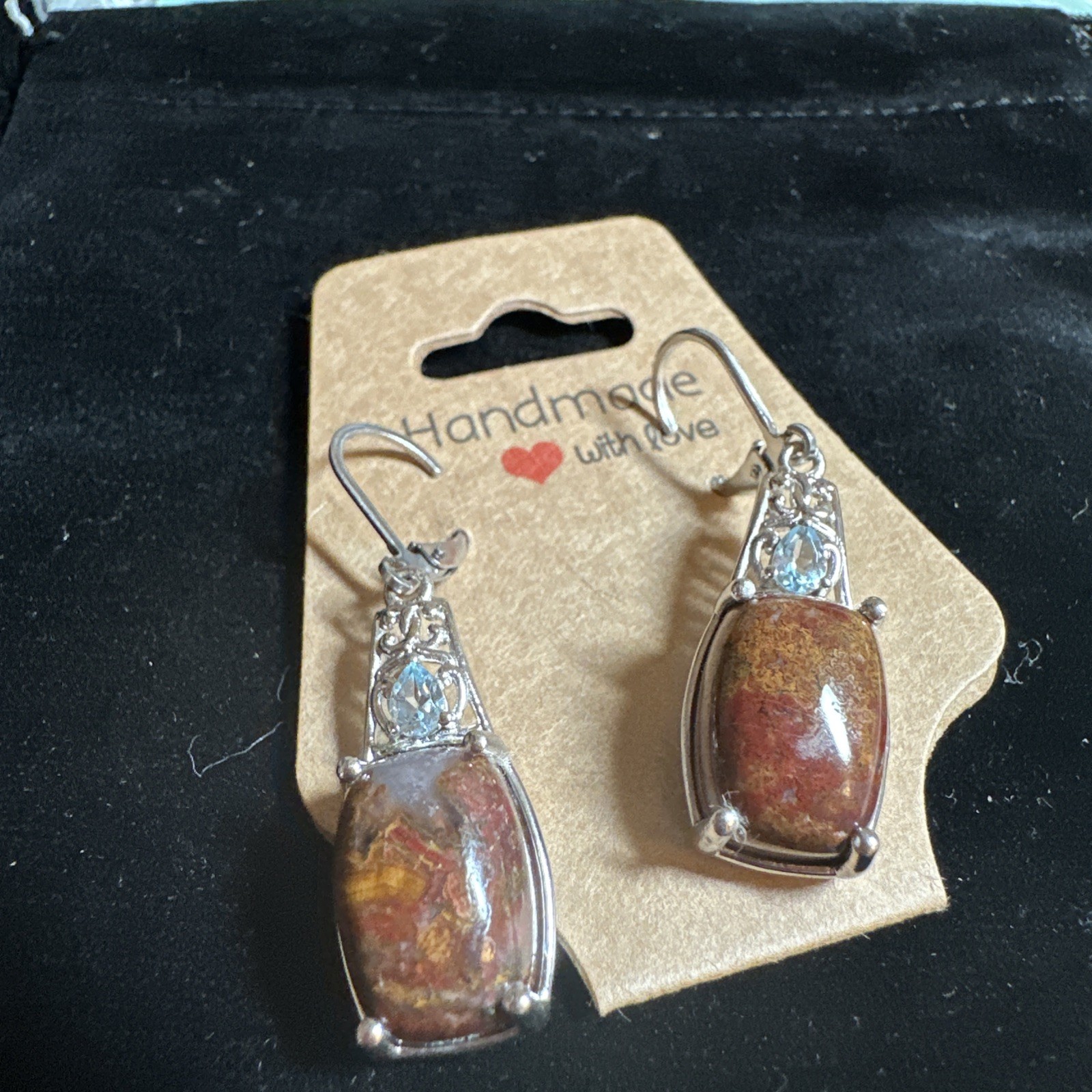 Karis Made Aqua Nueva Moss/Sky Blue Topaz Lever Back Platinum Bond Earrings