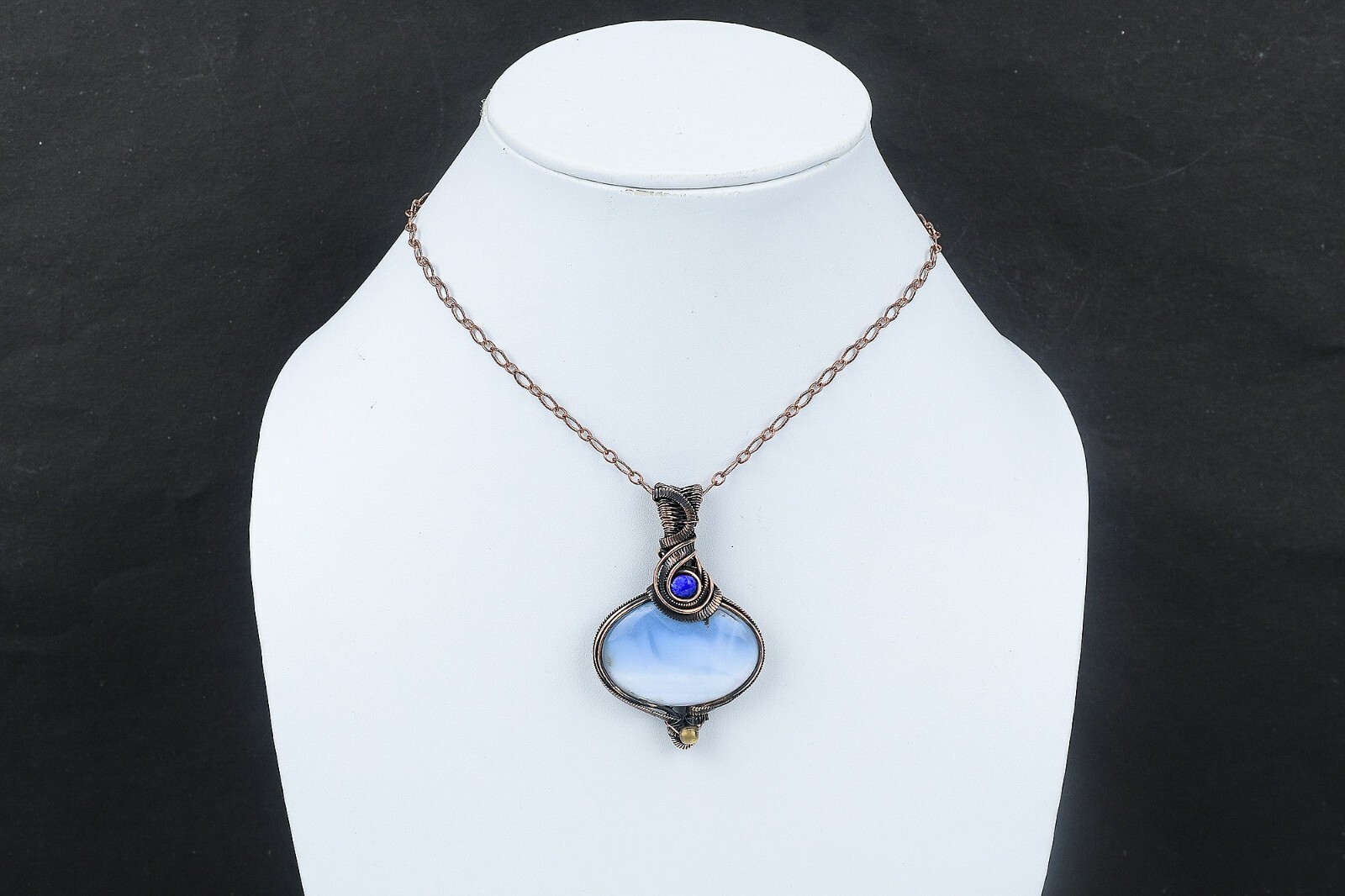 Women Day Gift Owyhee Blue Opal Copper Gift For Sister Wire Wrapped Pendant 2.4″