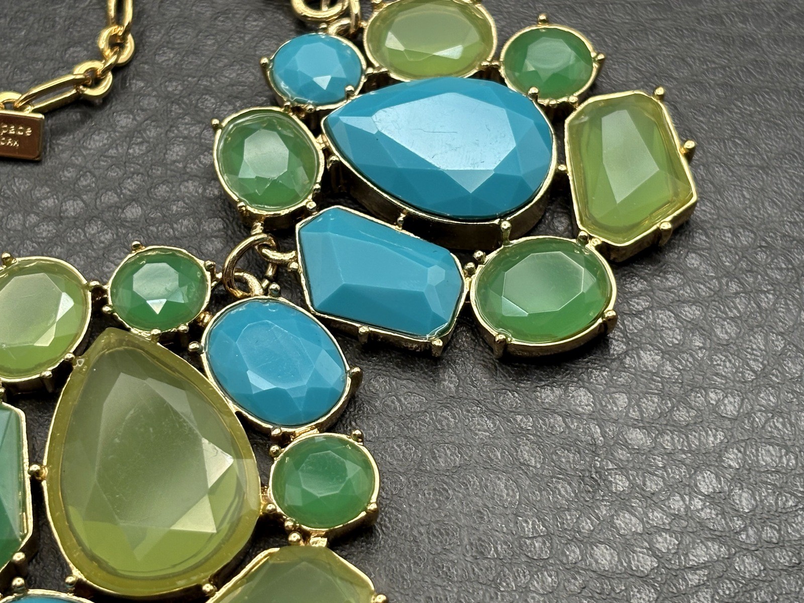 Kate Spade New York Gold Tone Green Blue Faceted Statement Chunky Bib Necklace