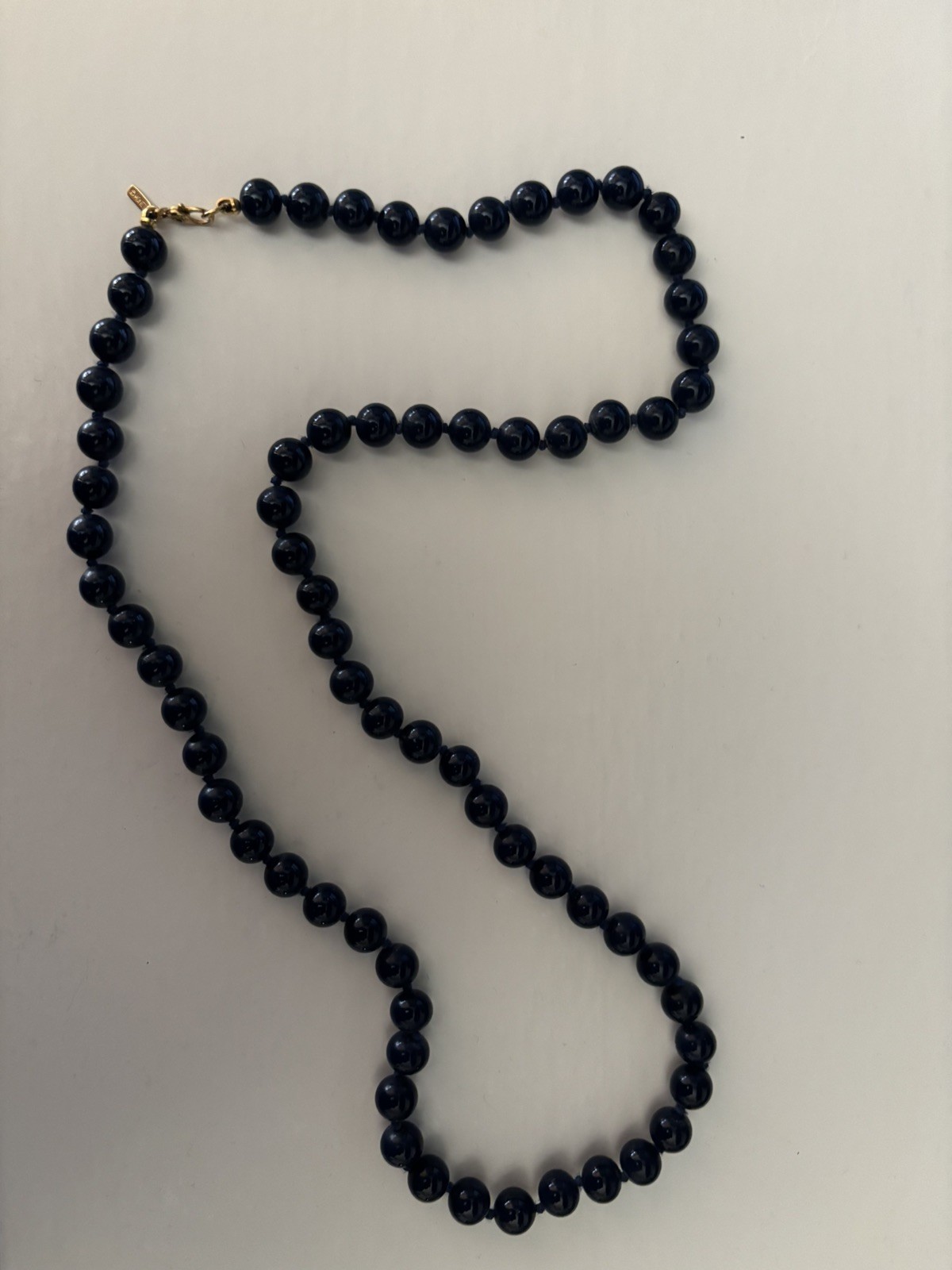 Vintage Monet Necklace Navy Beads Gold clasp Classic 24”