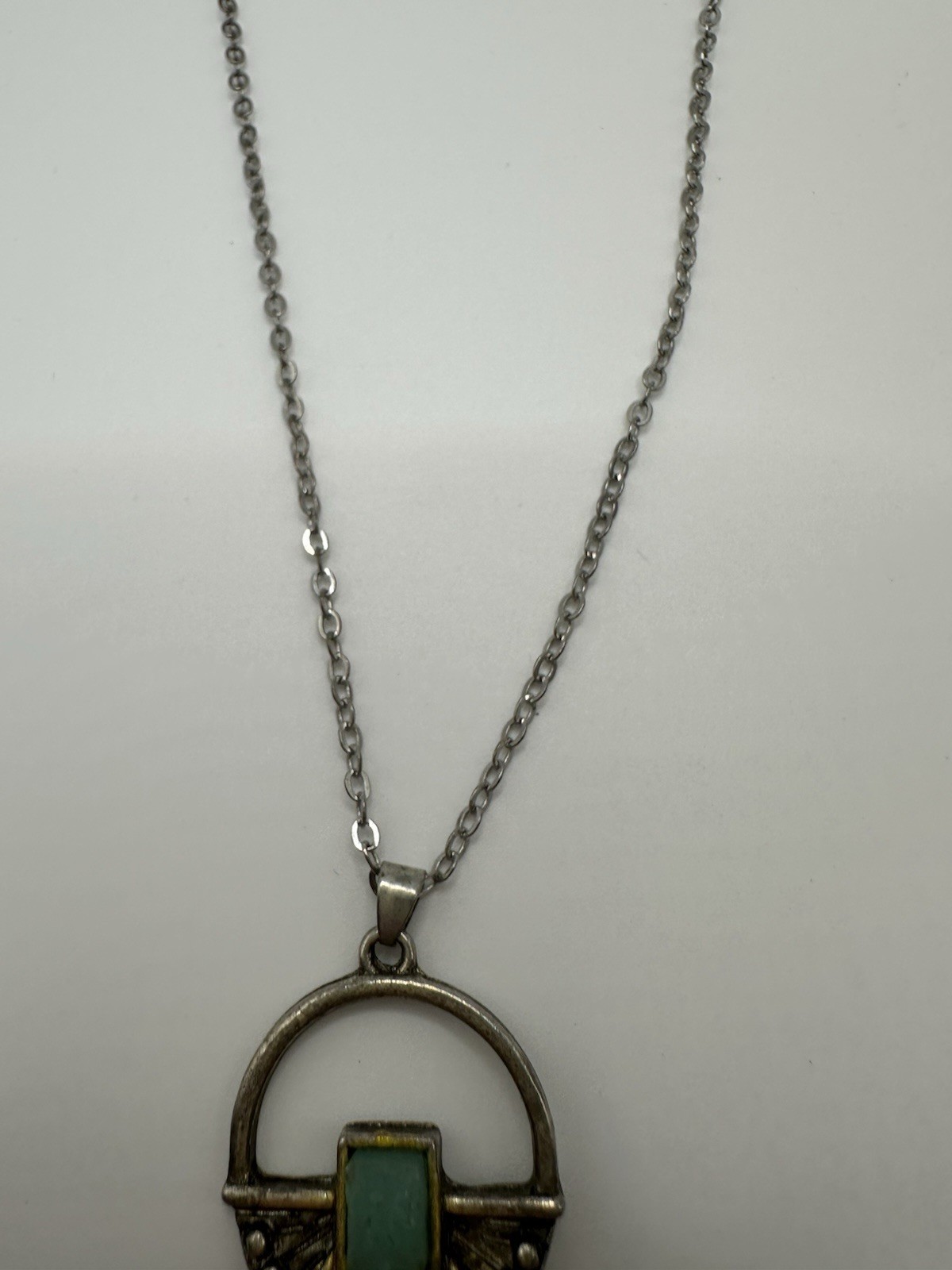Silver Tone Chain Necklace With Retro Bohemian Circular Pendant 16”