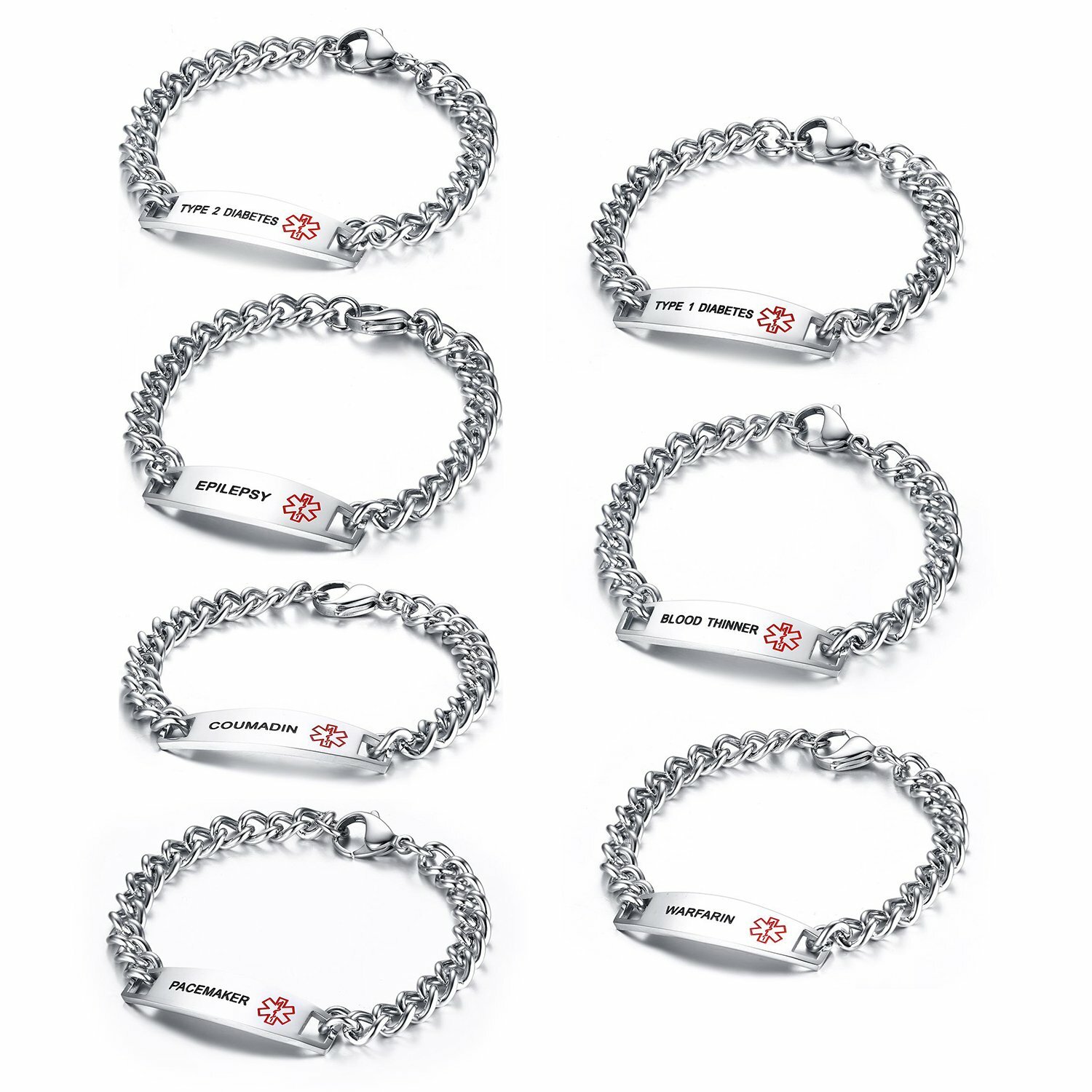 Stainless Steel Medical Logo Alert ID Tag Bracelet Cuff Bangle Unisex Jewelry