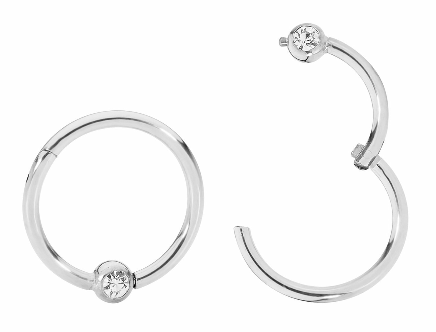 1 Pair Surgical Steel 16G Hinged Gem BCR Ball Closure Segment Rings Earrings