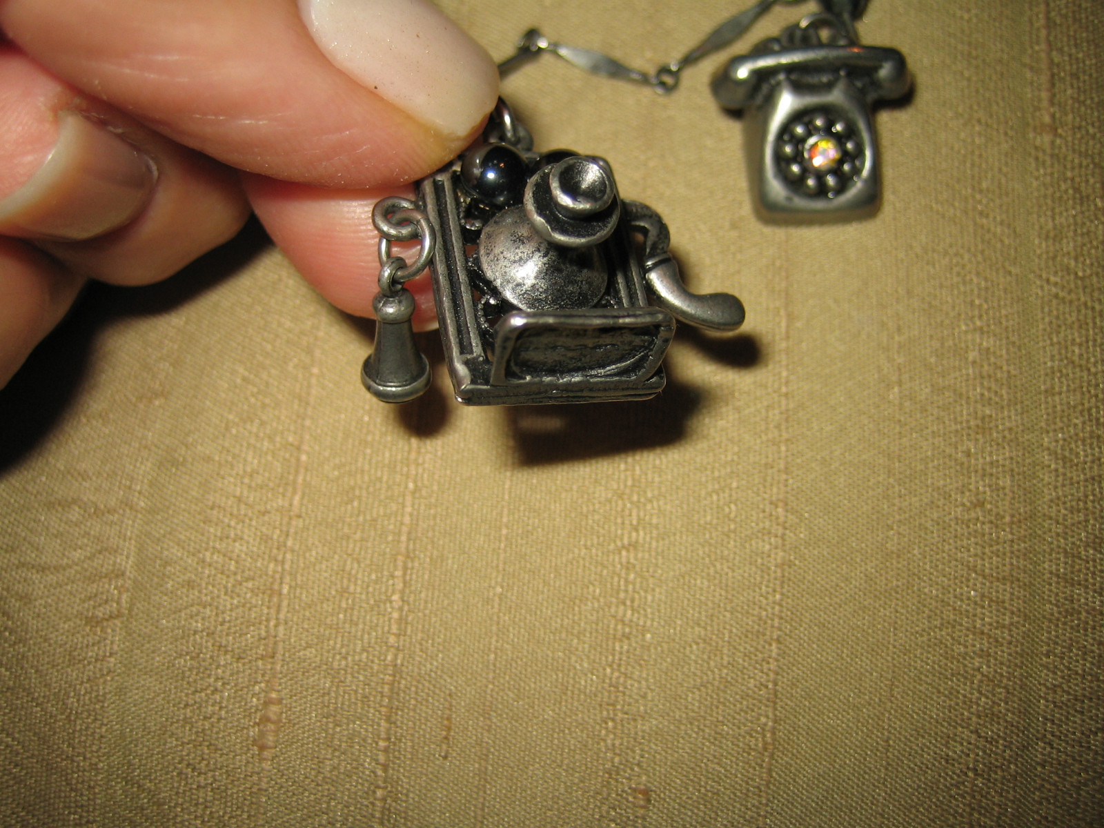 SWEET ROMANCE Pewter, Assorted Telephone Charm Necklace. 28″ USA
