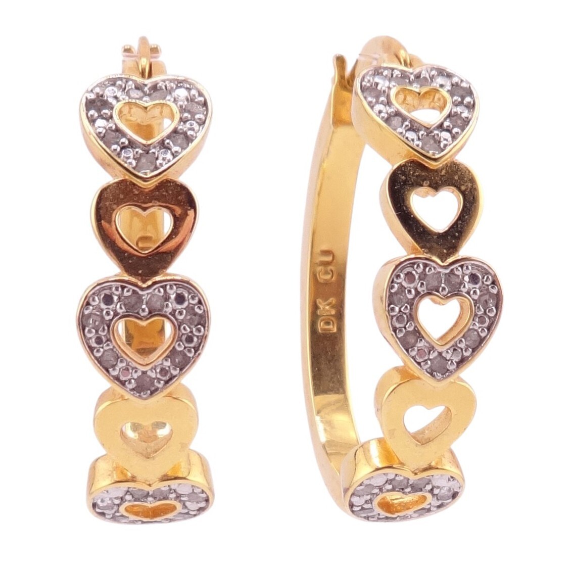 CZ Accented Hearts Oval Hoop Goldtone Leverback Earrings 1″ NWOT