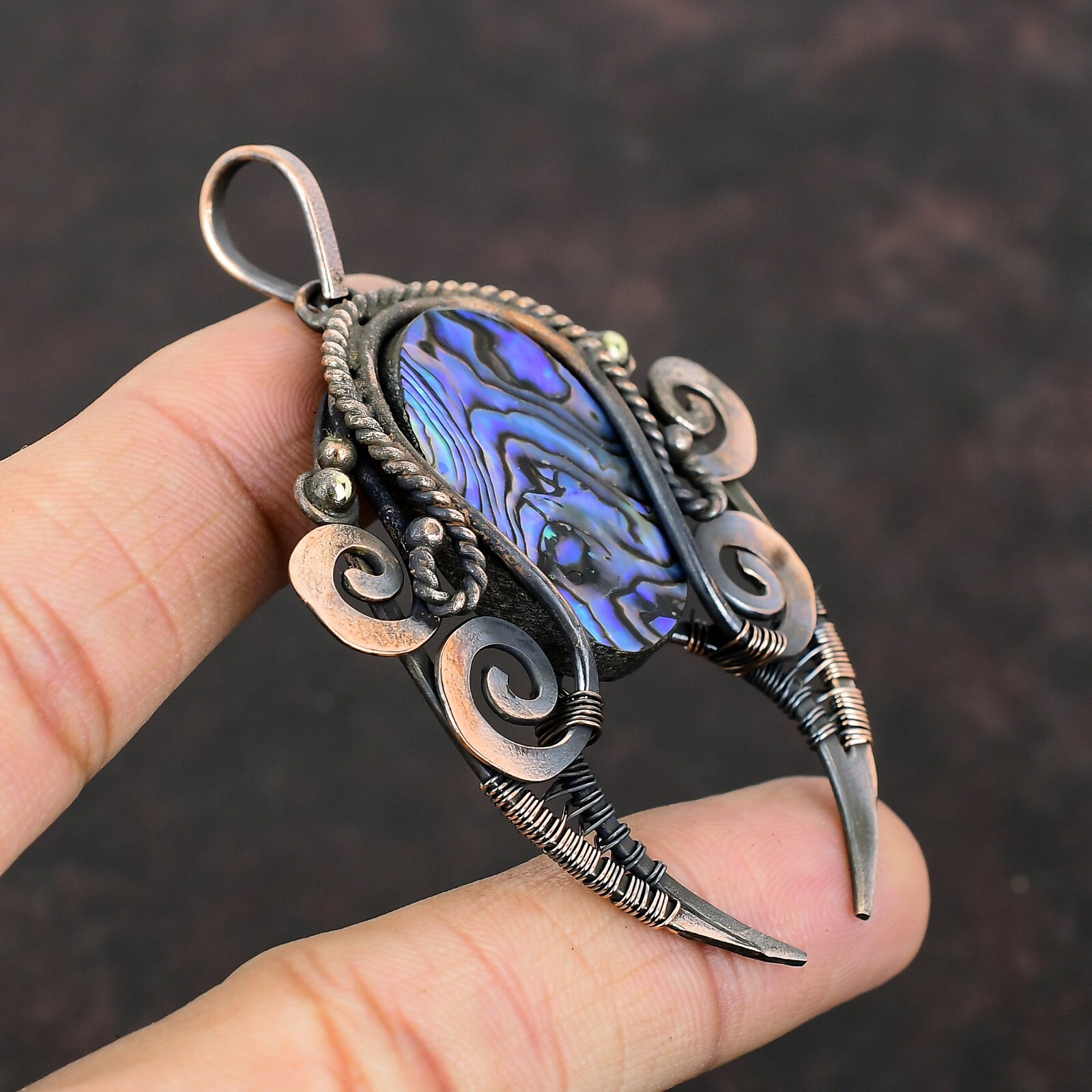 Abalone Shell Gemstone Jewelry Copper Gift For Mum Wire Wrapped Pendant 2.87″