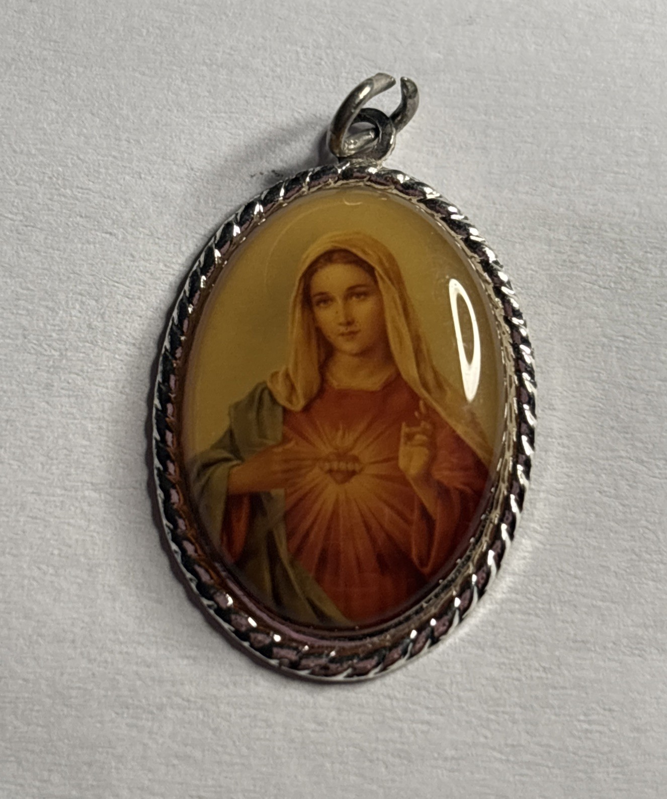 VIRGIN MARY Sliver Plate Color Pendant Catholic Saint Immaculate Heart