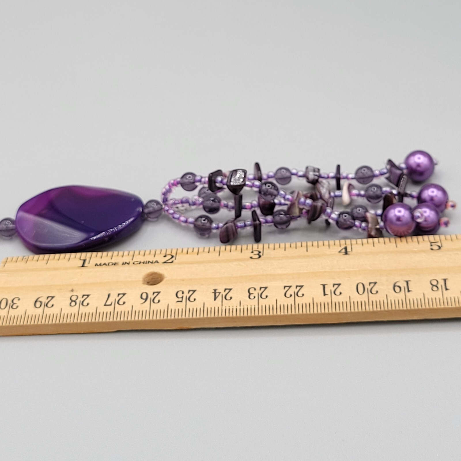 Womens Purple Dyed Agate Gemstone Mixed Shapes Y Drop Beaded Necklace 26 in